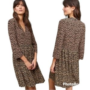 Maeve Anthropologie Juno Leopard Print Dress sz L